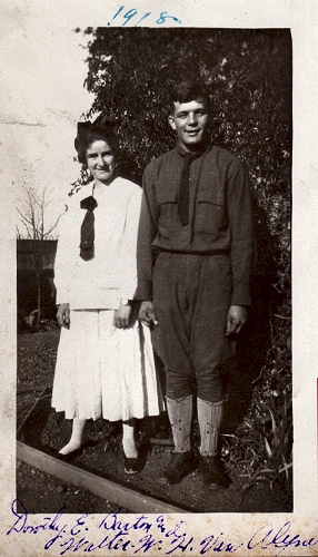 A Redwood City girl, age 17, with Camp Fremont soldier Walter van Alyne, age 20. 1918.