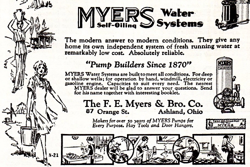 Myers water system ad, Better Homes and Gardens, April 1930.