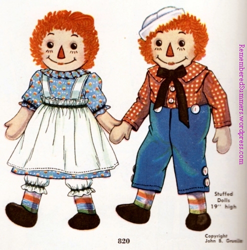Raggedy Ann and Andy doll pattern, McCall's catalog, May 1950. 
