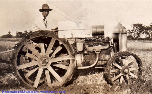 My father on an early tractor. He learned to plow with a horse, so he loved "modern improvements." He had shoveled a lot of horse manure before getting the tractor.